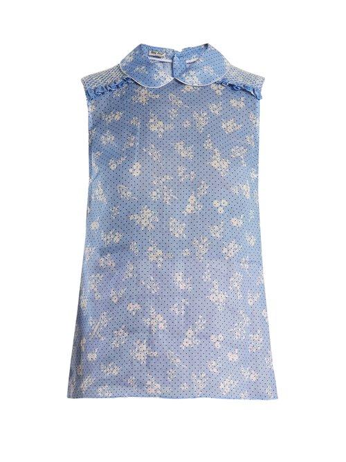 Matchesfashion.com Miu Miu - Floral Print Sleeveless Top - Womens - Blue Print