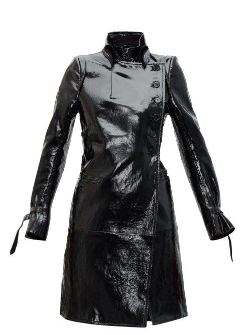 Matchesfashion.com Ann Demeulemeester - High-neck Coated-leather Trench Coat - Womens - Black