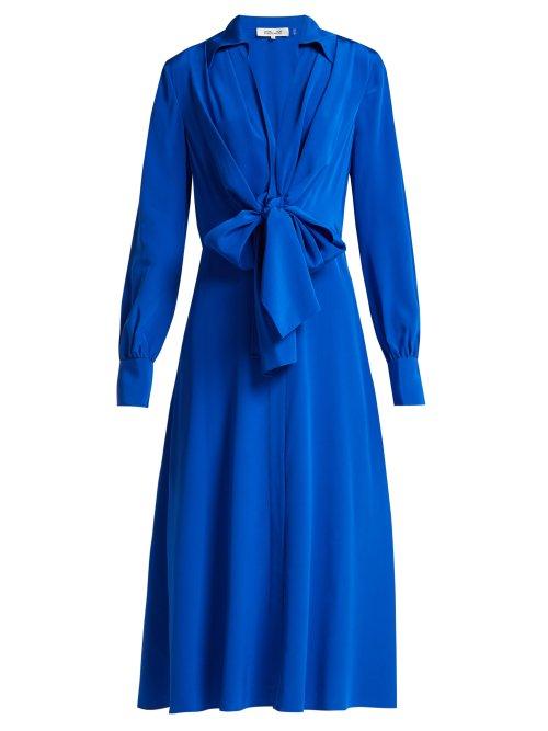 Matchesfashion.com Diane Von Furstenberg - Von Waist Tie Silk Dress - Womens - Blue