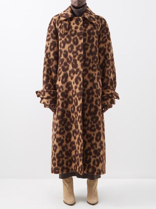 Raey - Leopard-print Belted Raglan-sleeve Wool-blend Coat - Womens - Leopard Print