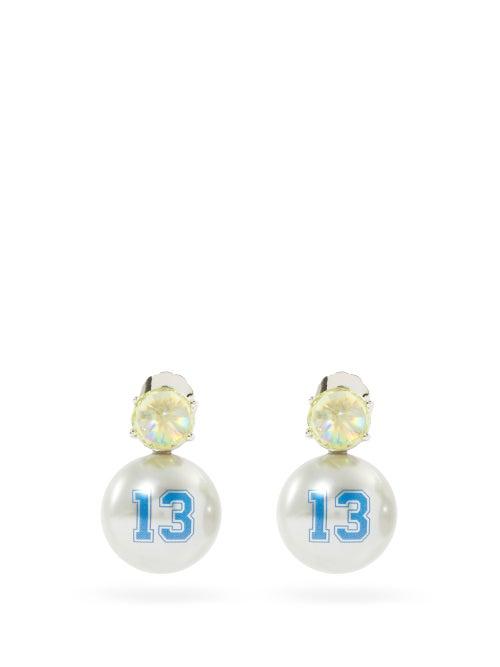 Matchesfashion.com Jiwinaia - 13 Faux-pearl & Cubic-zirconia Earrings - Womens - Green Multi
