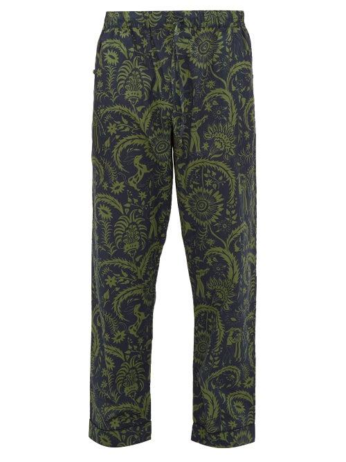 Matchesfashion.com Desmond & Dempsey - Zocolo Floral Print Cotton Pyjama Trousers - Mens - Green