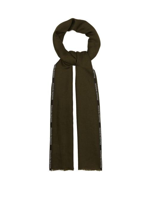 Matchesfashion.com Alexander Mcqueen - Logo-jacquard Cashmere And Silk-blend Scarf - Mens - Dark Green