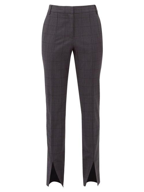 Matchesfashion.com Tibi - Checked Wool Blend Slim Leg Trousers - Womens - Dark Grey