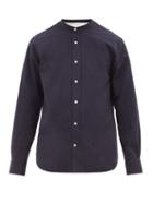 Matchesfashion.com Officine Gnrale - Band-collar Cotton-seersucker Shirt - Mens - Navy