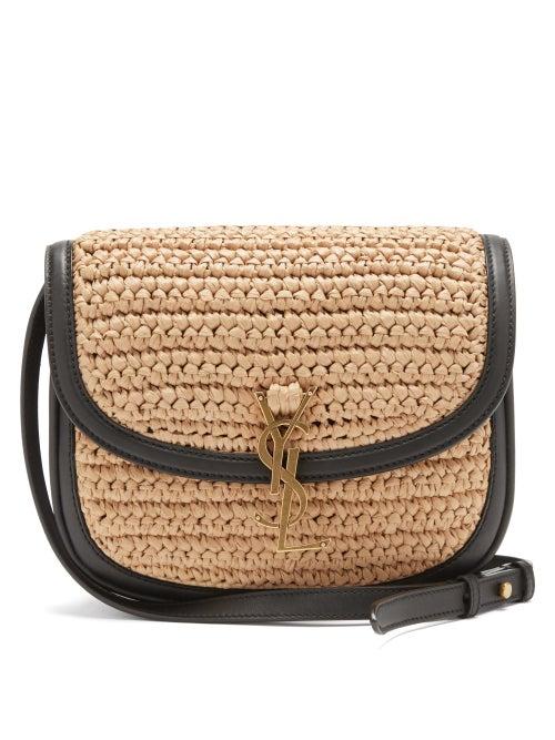 Matchesfashion.com Saint Laurent - Kaia Small Ysl-plaque Raffia Cross-body Bag - Womens - Black Beige