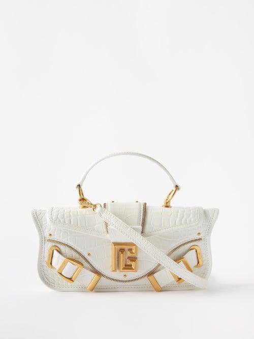 Balmain - Blaze Buckled Croc-effect Leather Cross-body Bag - Womens - White
