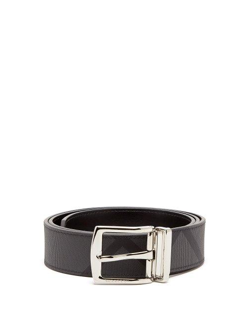 Matchesfashion.com Burberry - London Check Leather Belt - Mens - Grey