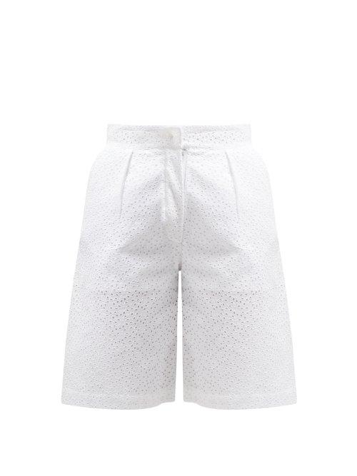 Matchesfashion.com Giuliva Heritage Collection - The Stella Broderie Anglaise Linen Shorts - Womens - White