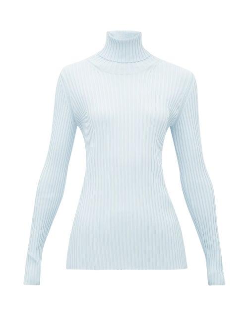 Matchesfashion.com Proenza Schouler - Buttoned Cut Out Ribbed Stretch Knit Sweater - Womens - Light Blue