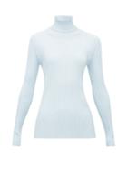 Matchesfashion.com Proenza Schouler - Buttoned Cut Out Ribbed Stretch Knit Sweater - Womens - Light Blue