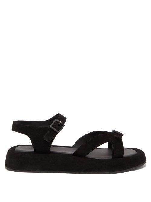 The Row - Geri Buckled-strap Suede Sandals - Womens - Black