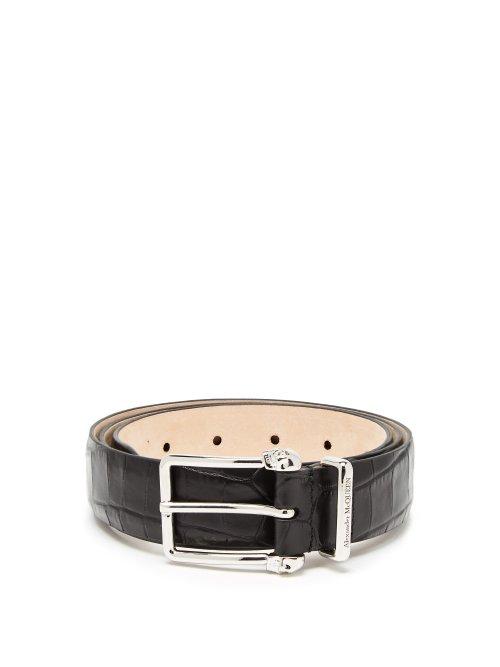 Matchesfashion.com Alexander Mcqueen - Crocodile Effect Leather Belt - Mens - Black