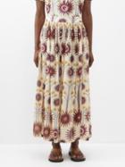 Emporio Sirenuse - Leandra Sea U Cotton-voile Midi Skirt - Womens - Red Multi