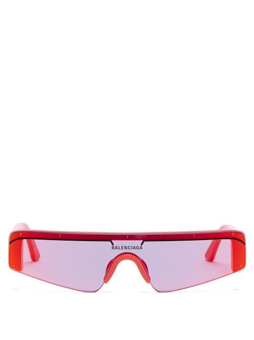 Matchesfashion.com Balenciaga - Reflective Rectangular Frame Acetate Sunglasses - Mens - Red