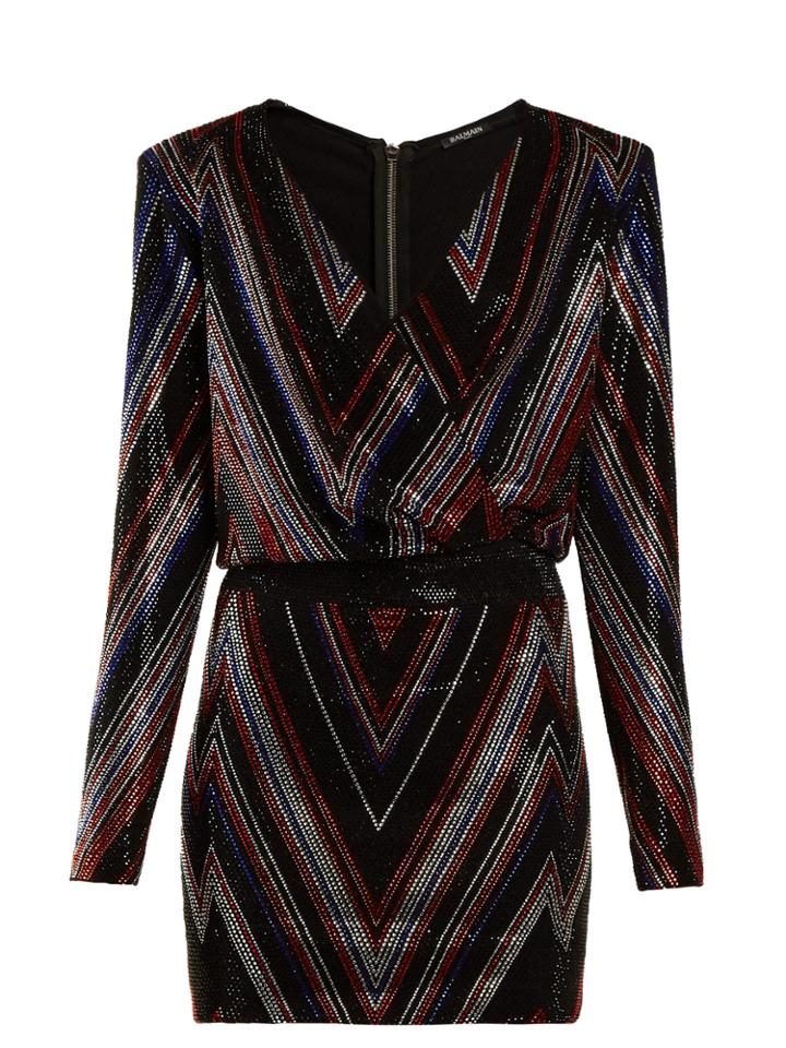 Balmain Chevron-stripe Stretch-lam Mini Dress
