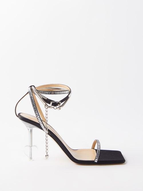 Mach & Mach - Heart 95 Crystal-embellished Satin Sandals - Womens - Black