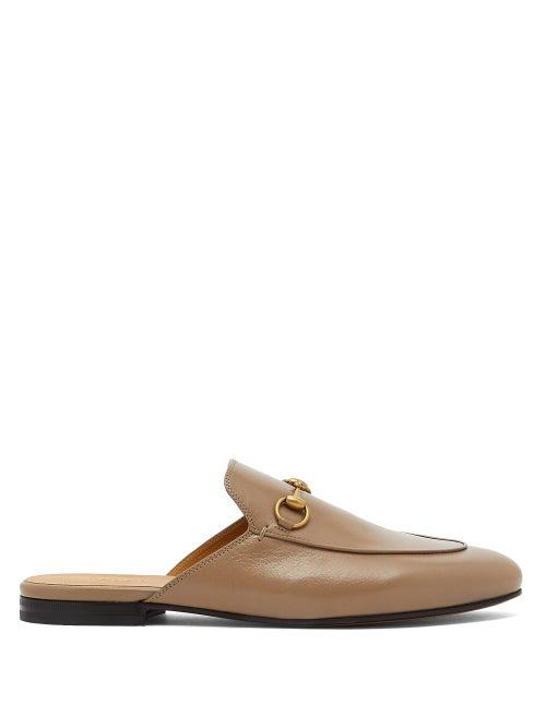Matchesfashion.com Gucci - Horsebit Leather Backless Loafers - Womens - Beige