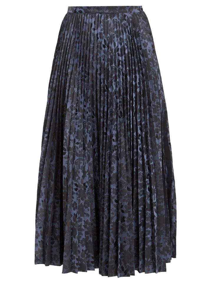 Erdem Nesrine Pleated Floral-jacquard Midi Skirt