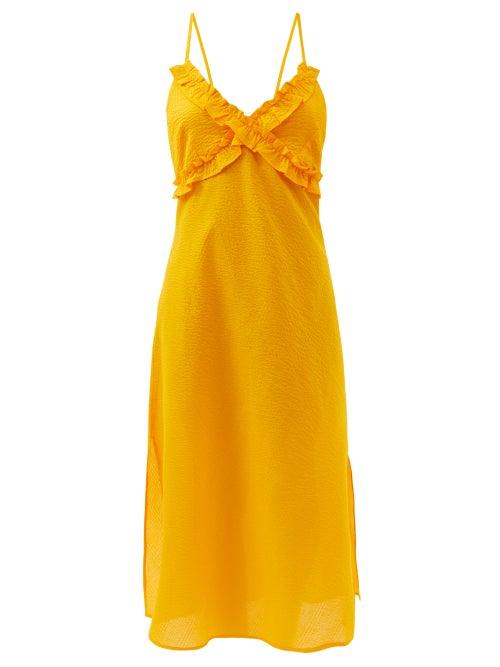 Belize - Zahara Ruffle-trim Cotton-cloqu Dress - Womens - Mid Orange