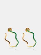 Sylvia Toledano - Flow Enamel & Gold-plated Hoop Earrings - Womens - Green Gold