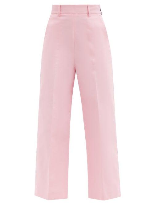Matchesfashion.com Msgm - High-rise Cotton-twill Cropped-leg Trousers - Womens - Pink