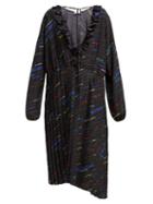 Matchesfashion.com Balenciaga - Logo Print Pleated Silk Crepe Midi Dress - Womens - Black Multi