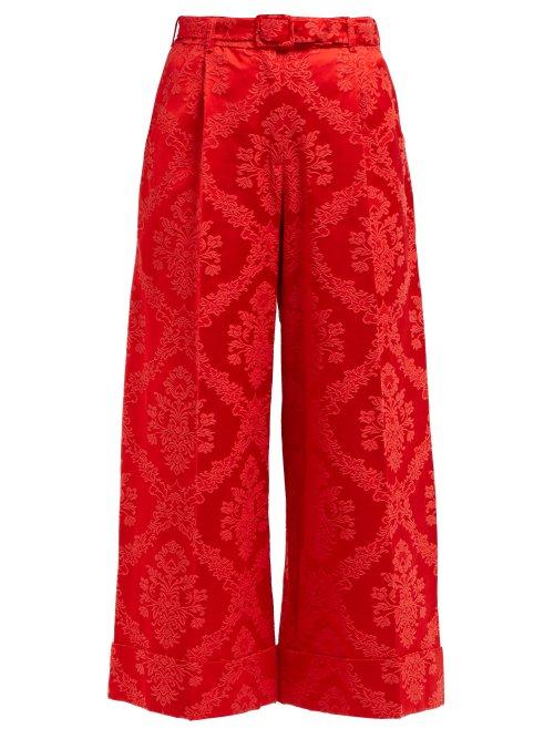 Matchesfashion.com Simone Rocha - Floral Jacquard Wide Leg Cotton Blend Trousers - Womens - Red
