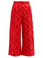 Matchesfashion.com Simone Rocha - Floral Jacquard Wide Leg Cotton Blend Trousers - Womens - Red