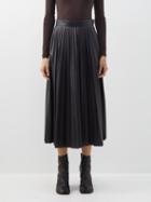 Mm6 Maison Margiela - Pleated Faux-leather Midi Skirt - Womens - Black