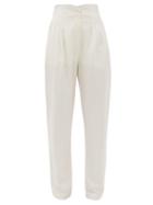 Matchesfashion.com Cheval Pampa - Gato Satin-waistband Linen-blend Tapered Trousers - Womens - White