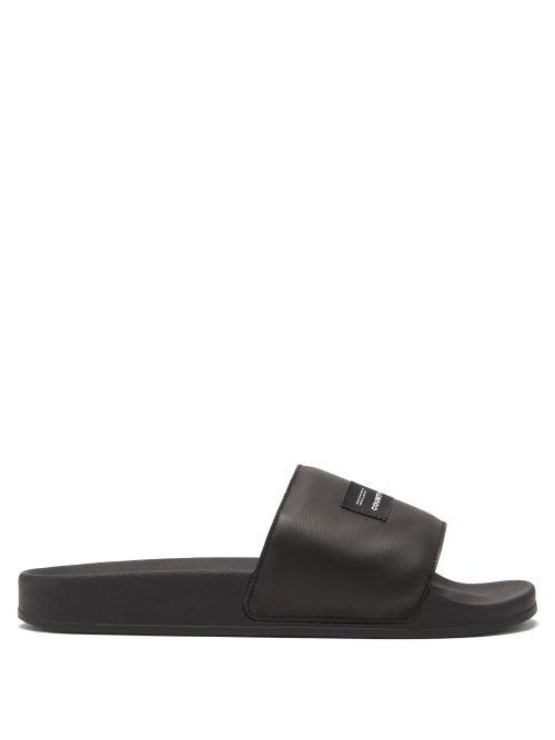 Matchesfashion.com Marcelo Burlon - Logo-tab Leather Slides - Mens - Black