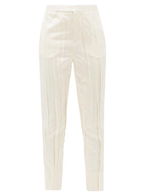 Matchesfashion.com Saint Laurent - High-rise Pleated Satin Trousers - Womens - Ivory
