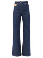Matchesfashion.com Paco Rabanne - Leather-patch High-rise Flared Jeans - Womens - Denim