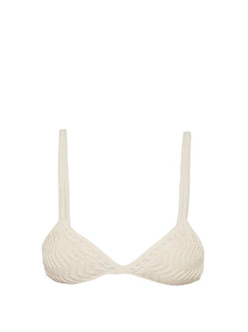 Matchesfashion.com She Made Me - Laharia Chevron Crochet Triangle Bikini Top - Womens - Cream