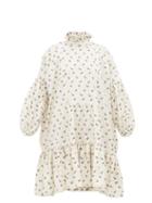 Matchesfashion.com Cecilie Bahnsen - Belle Floral Jacquard Tiered Cotton Dress - Womens - Ivory Multi