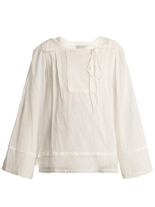 Matchesfashion.com Lee Mathews - Carly Pleated Cotton Muslin Blouse - Womens - White