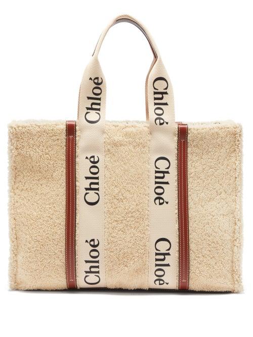 Chlo - Woody Shearling Tote Bag - Womens - Cream
