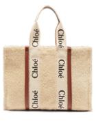 Chlo - Woody Shearling Tote Bag - Womens - Cream
