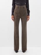 Saint Laurent - High-waist Herringbone-tweed Wool Trousers - Womens - Brown Multi