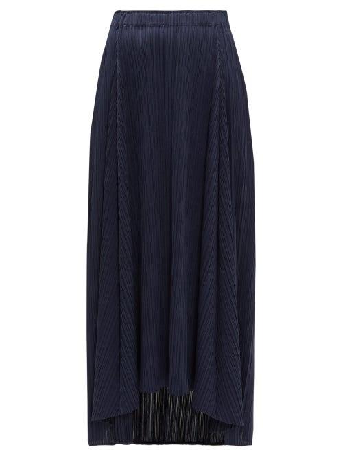 Matchesfashion.com Pleats Please Issey Miyake - High-rise Pleated Midi Skirt - Womens - Navy
