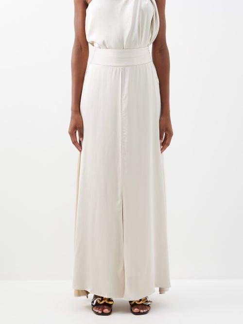 Palmer/harding Palmer//harding - Front-slit Satin Maxi Skirt - Womens - Ivory