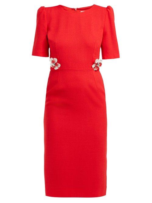 Matchesfashion.com Goat - Hush Floral Embellished Wool Crepe Midi Dress - Womens - Red