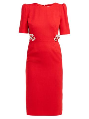 Matchesfashion.com Goat - Hush Floral Embellished Wool Crepe Midi Dress - Womens - Red