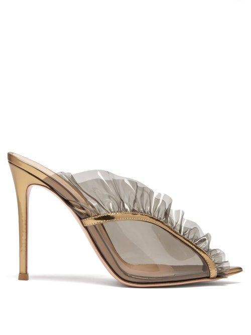 Matchesfashion.com Gianvito Rossi - Plexi 105 Ruffled Pvc Mules - Womens - Gold