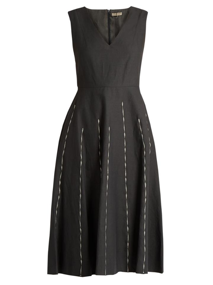 Bottega Veneta Embroidered V-neck Linen-blend Dress