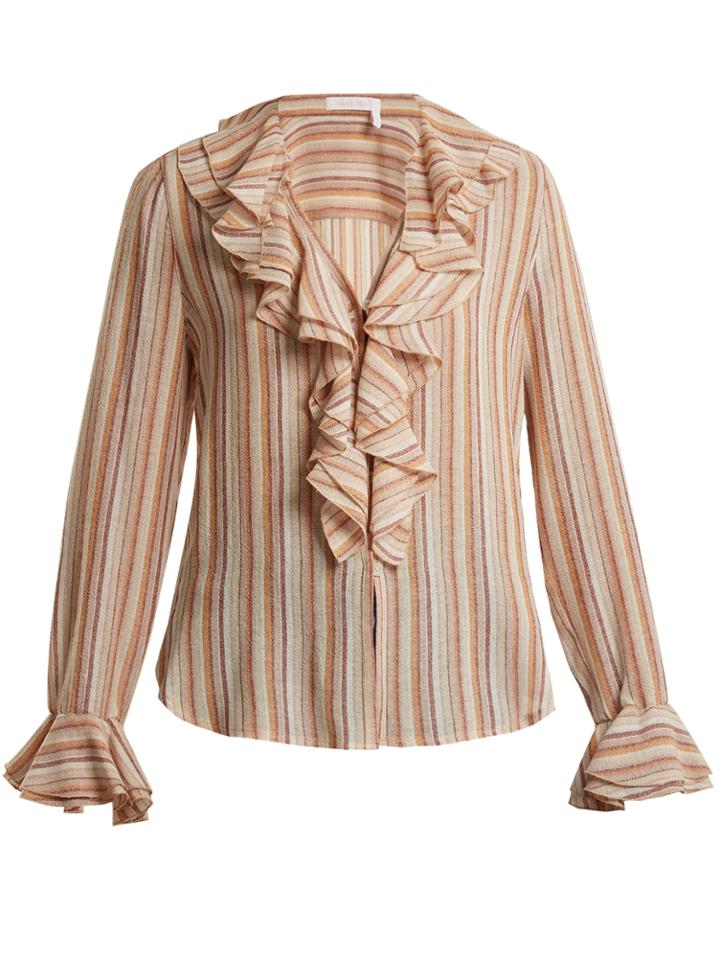 See By Chloé Ruffle-trimmed Striped Gauze Top