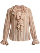 See By Chloé Ruffle-trimmed Striped Gauze Top
