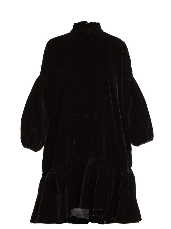 Cecilie Bahnsen Belle Velvet Ruffled High-neck Dress