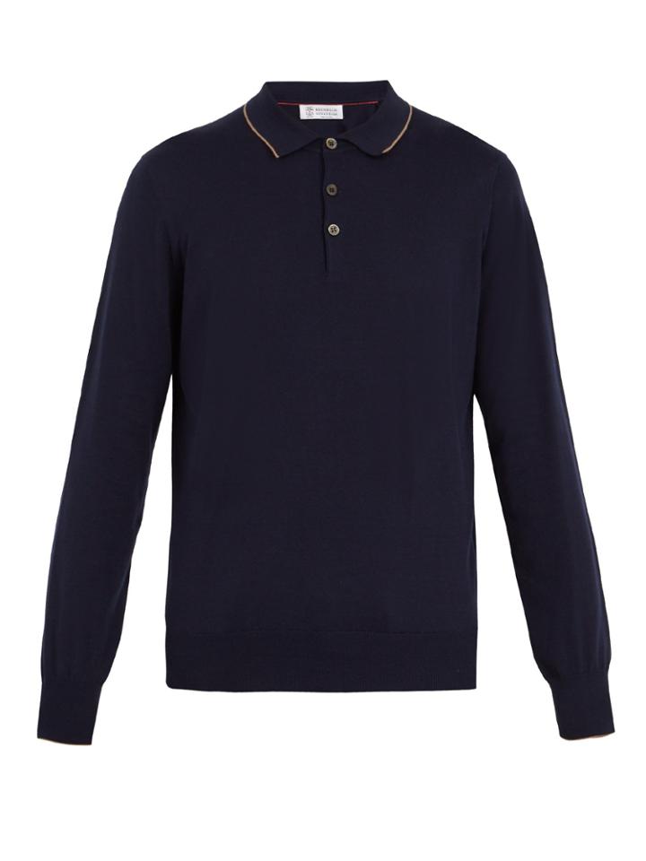 Brunello Cucinelli Long-sleeved Cotton-piqu Polo Shirt